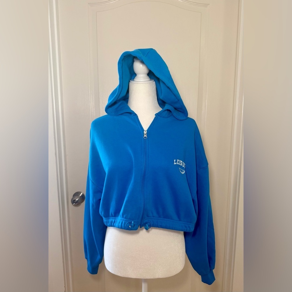 Boohoo Blue Cropped Hoodie & Sweatpants Set Athleisure Travel Set M/S NWT - Picture 2 of 9